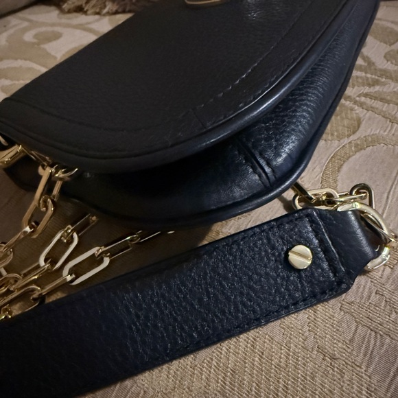 TORY BURCH Black Leather Amanda Logo Clutch Crossbody Chain Link Shoulder EUC - Picture 12 of 16